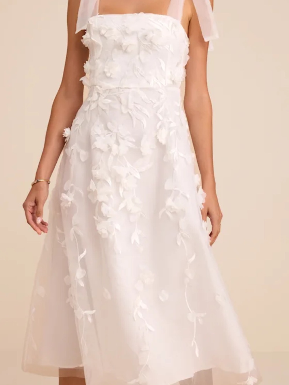 Lulu's White Floral Appliqué Midi Dress